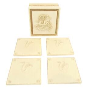 Angelic Coasters In Trinket Box In 3-D Praying Angel Lid Resin Box Set 4
